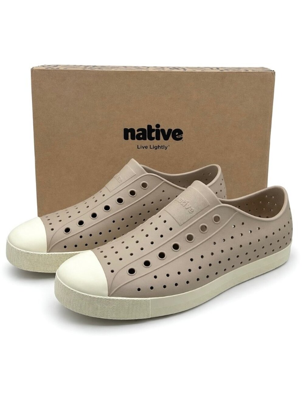 Native Jefferson Slip-On Water Shoes Flax Tan/ Bone White Men 12 Lightweight EVA